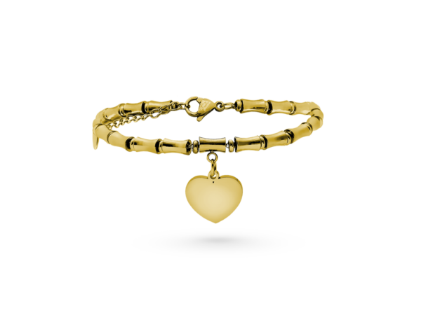 Bracciale con pendente cuore maglia bamboo incisione personalizzata 1 per lato