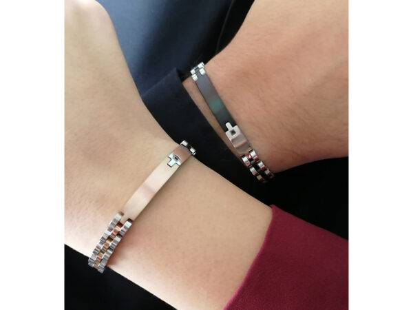 Bracciale lei e lui Incisione personalizzata maglia jubilee rosato e nero 1 punto luce