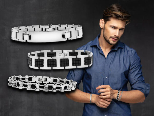 Bracciali uomo acciaio set da 3 pezzi con incisione personalizzata