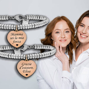 Bracciale donna con cuore rosato incisione personalizzata con dedica 1 nome