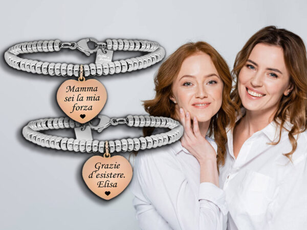 Bracciale donna con cuore rosato incisione personalizzata con dedica 1 nome