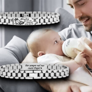 Bracciale nascita papà jubilee singolo argentata incisione personalizzata