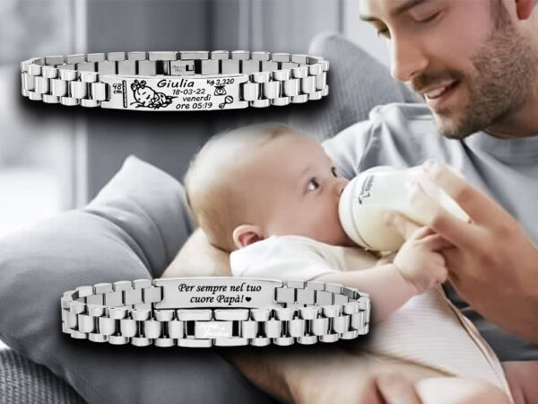 Bracciale nascita papà jubilee singolo argentata incisione personalizzata