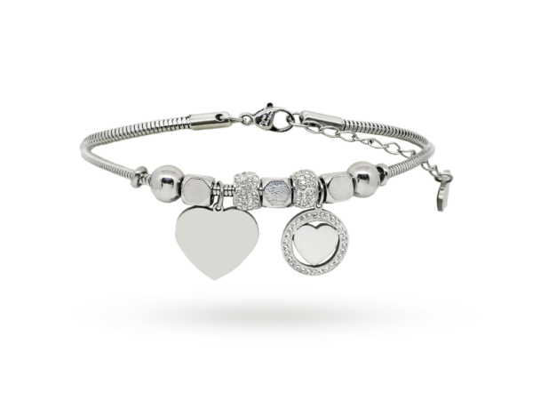 Bracciale snake con cuore per donna incisione personalizzata 1 per lato