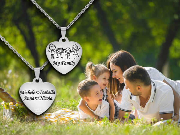 Collana Famiglia per mamma con cuore 1 incisione personalizzata