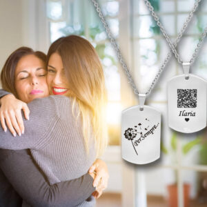 Collana con piastrina donna incisione personalizzata 1 dedica QR Code e nome