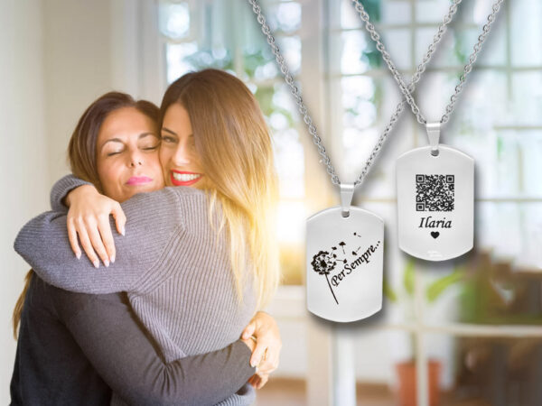 Collana con piastrina donna incisione personalizzata 1 dedica QR Code e nome