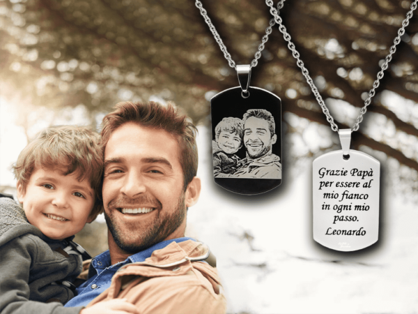 Collana per il papà con foto con incisione personalizzata dedica 1 nome