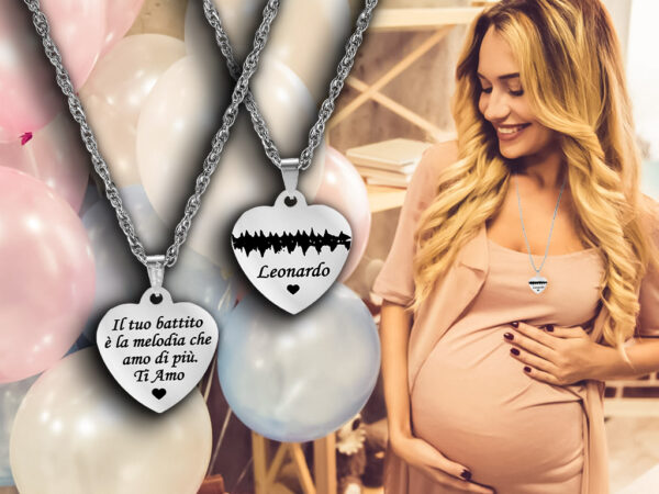 Collana per mamma incinta con cuore incisione personalizzata con 1 battito e dedica