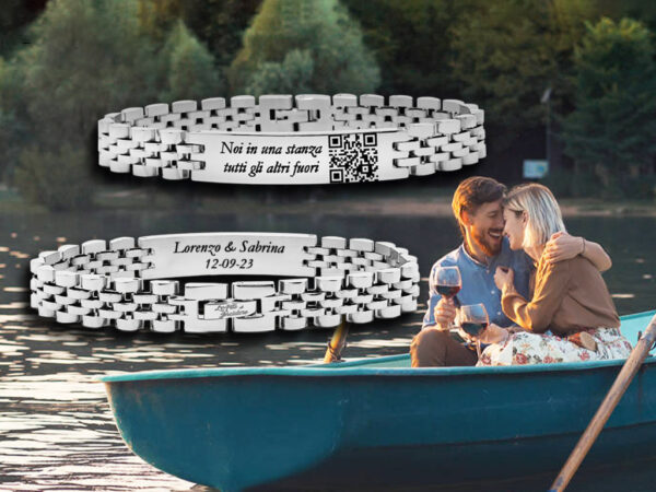 Bracciale jubilee per uomo con incisione personalizzata 1 dedica e QR Code