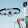 Bracciale corda nautico uomo Timone Acciaio 2 charm tricolore