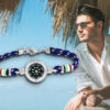 Bracciale corda nautico uomo Timone Acciaio e charm tricolore