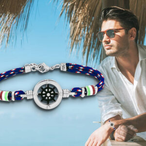 Bracciale corda nautico uomo Timone Acciaio e charm tricolore