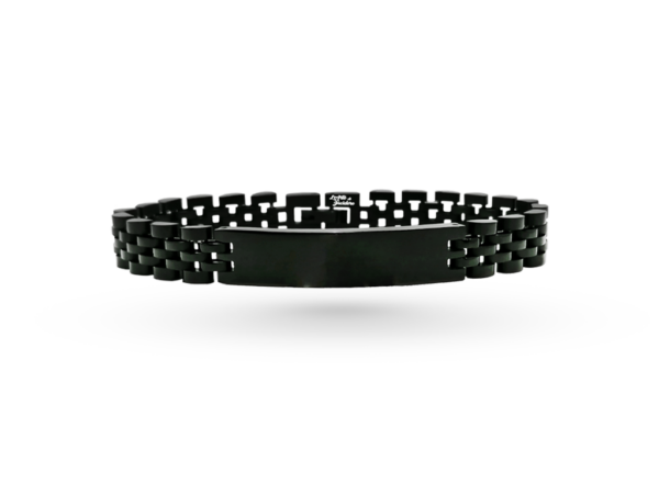 Bracciale uomo jubilee nero lucido maglia tripla incisione personalizzata 1 per lato