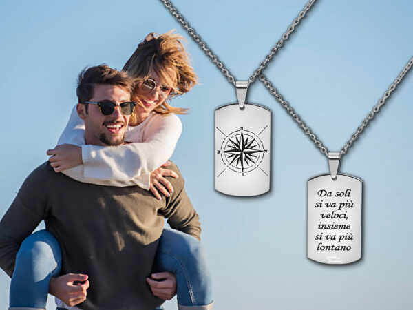 Collana per uomo con piastrina incisione personalizzata con 1 dedica