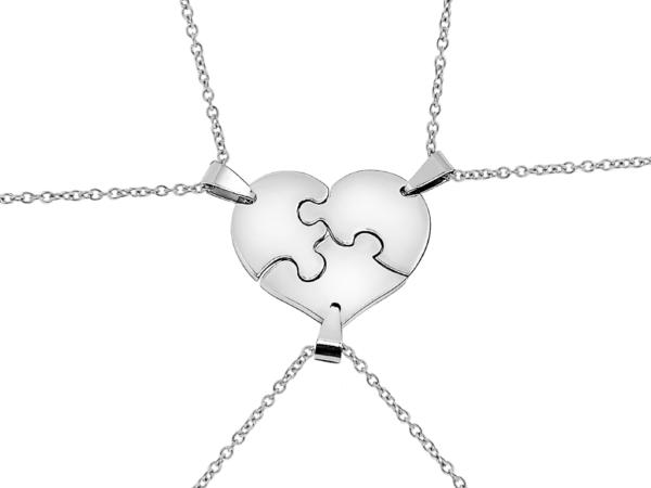 Collana puzzle cuore 3 pezzi con incisione personalizzata una per lato