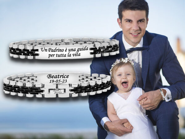 Bracciale Padrino battesimo incisione personalizzata con 1 Dedica