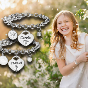 Bracciale Prima Comunione bambina con cuore 1 incisione personalizzata con nome