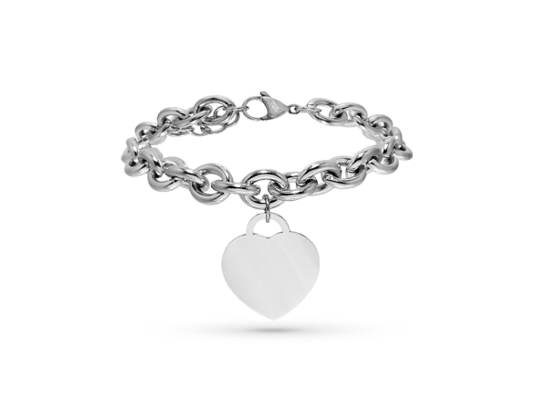 Bracciale donna catena con cuore ampio Incisione Personalizzata 1 per lato