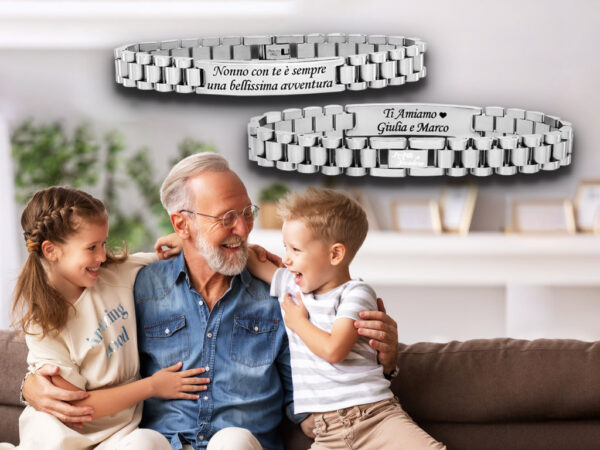 Bracciale per il nonno jubilee con Incisione personalizzata 1 dedica e nomi