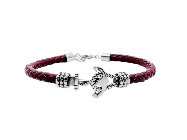 Bracciale uomo semirigido intrecciata ecopelle Bordeaux e 1 ancora incisione personalizzata