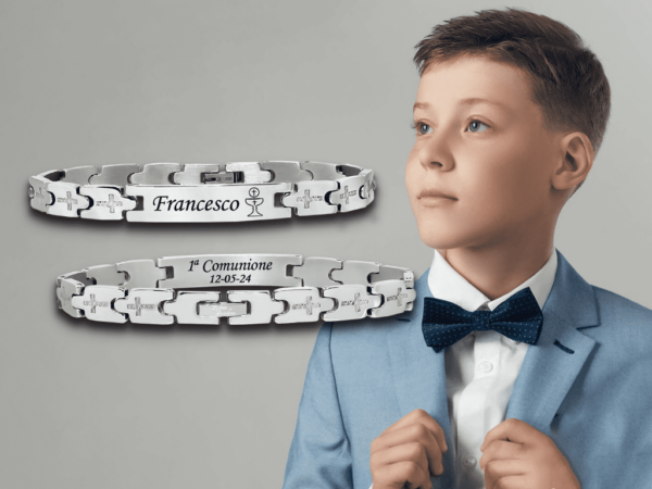 Bracciale Prima Comunione maschio con Incisione Personalizzata 1 nome e data