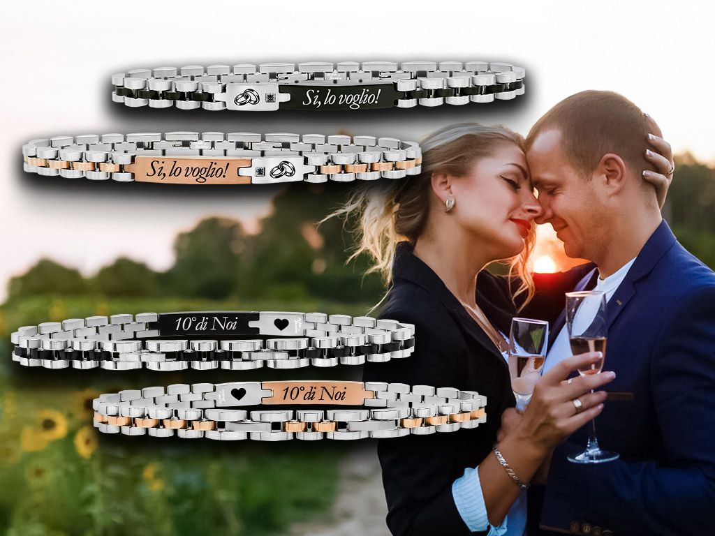 Bracciali per anniversario Incisione personalizzata maglia jubilee con dedica e disegno fedi