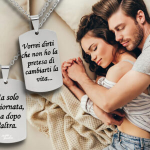 Collana con piastrina uomo media argentata incisione personalizzata con 1 dedica