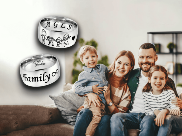 Anello family fascia bombata 10 mm argentato lucido Incisione personalizzata