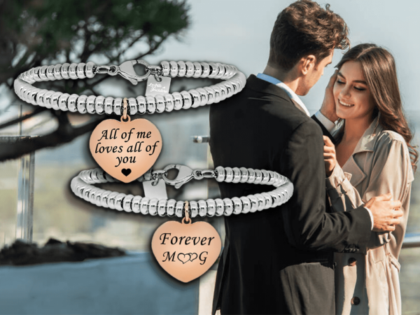 Bracciale donna con dedica cuore rosa incisione personalizzata con 2 iniziali