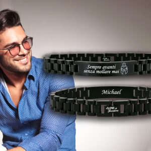 Bracciale per uomo jubilee nero lucido incisione personalizzata con dedica