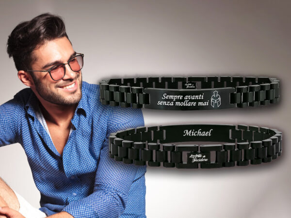 Bracciale per uomo jubilee nero lucido incisione personalizzata con dedica