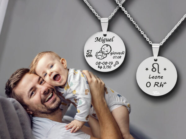 Collana neo papà per nascita incisione personalizzata con 1 dati bebè