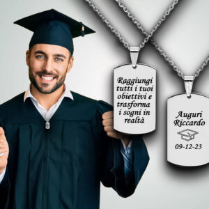 Collana regalo laurea uomo con piastrina incisione personalizzata con 1 dedica