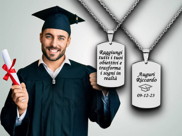 Collana regalo laurea uomo con piastrina incisione personalizzata con 1 dedica