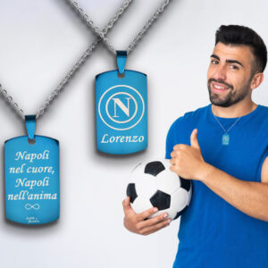 Collana Calcio Napoli Piastrina Blu Incisione personalizzata con 1 Logo squadra