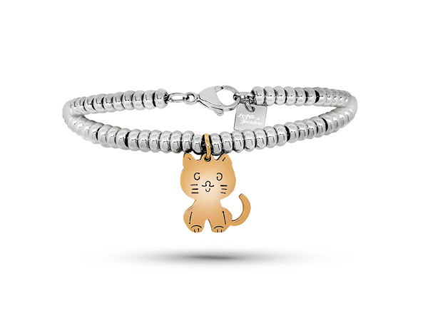 Bracciale con gatto rosato 1 maglia rondelle incisione personalizzata