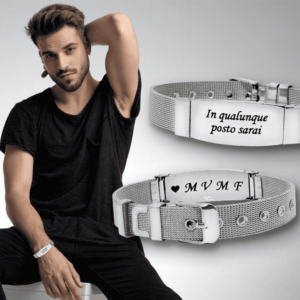 Bracciale maglia Milano uomo 1 placca incisione personalizzata con dedica e iniziali