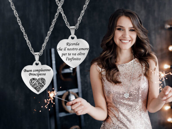 Collana donna cuore per compleanno con incisione personalizzata 1 dedica