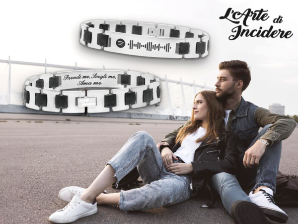 Bracciale Uomo con Codice Spotify e Dedica Personalizzata Incisione su Placca Ampia