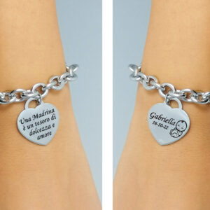 Bracciale Madrina Battesimo con cuore incisione personalizzata con dedica