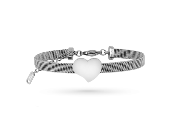 Bracciale con cuore maglia Milano con incisione personalizzata 1 fronte