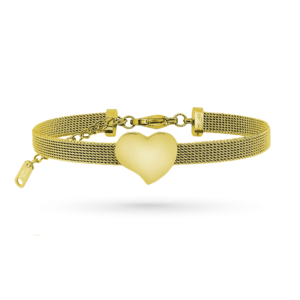 Bracciale con cuore maglia Milano dorato con incisione personalizzata 1 fronte