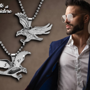 Collana con Aquila uomo incisione personalizzata con 2 iniziali sul retro