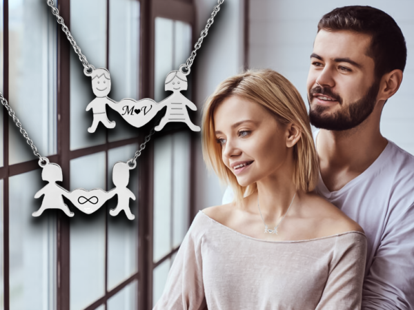 Collana donna Famiglia incisione personalizzata con 2 iniziali lui e lei