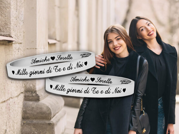 Bracciali Migliori Amiche Rigidi Incisione Personalizzata con 1 Dedica per Lato