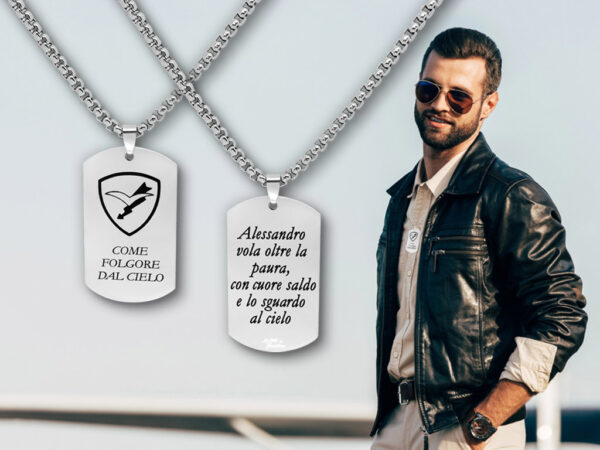 Collana Piastrina Uomo Ampia Incisione Personalizzata con 1 Logo e Dedica