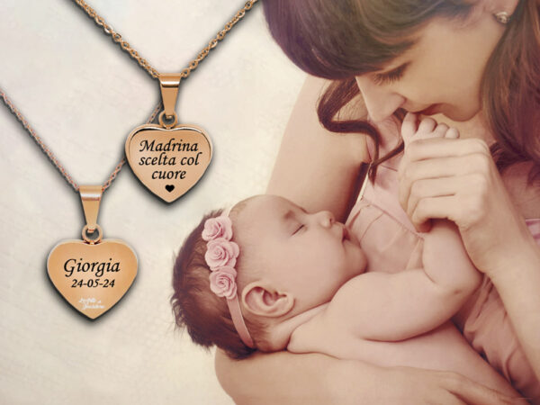 Collana per Madrina di Battesimo Incisione Personalizzata con 1 Dedica e Nome