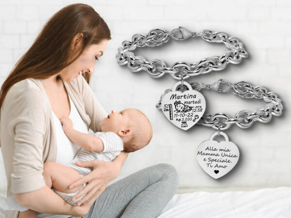 Bracciale nascita per neo mamma 1 Incisione personalizzata con dedica